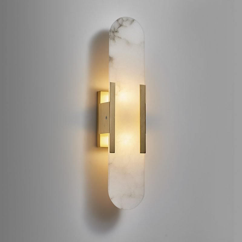 Brass & Marble Wall Sconce - Modern Luxury Vanity Light with Natural Marble Panel, Ideal for Bathroom and Bedroom Decor
