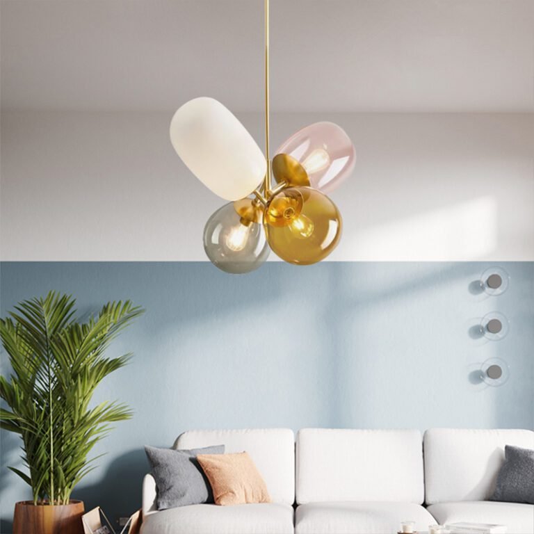 Colorful Glass Chandelier - Modern Art Gold Hardware Pendant Light with Multicolor Glass Globes, Ideal for Living Room and Dining Room Decor