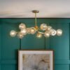 Brass & Crystal Chandelier - Modern Luxury Sputnik Pendant Light with Faceted Crystals, Ideal for Living Room and Dining Room Decor