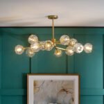 Brass & Crystal Chandelier - Modern Luxury Sputnik Pendant Light with Faceted Crystals, Ideal for Living Room and Dining Room Decor