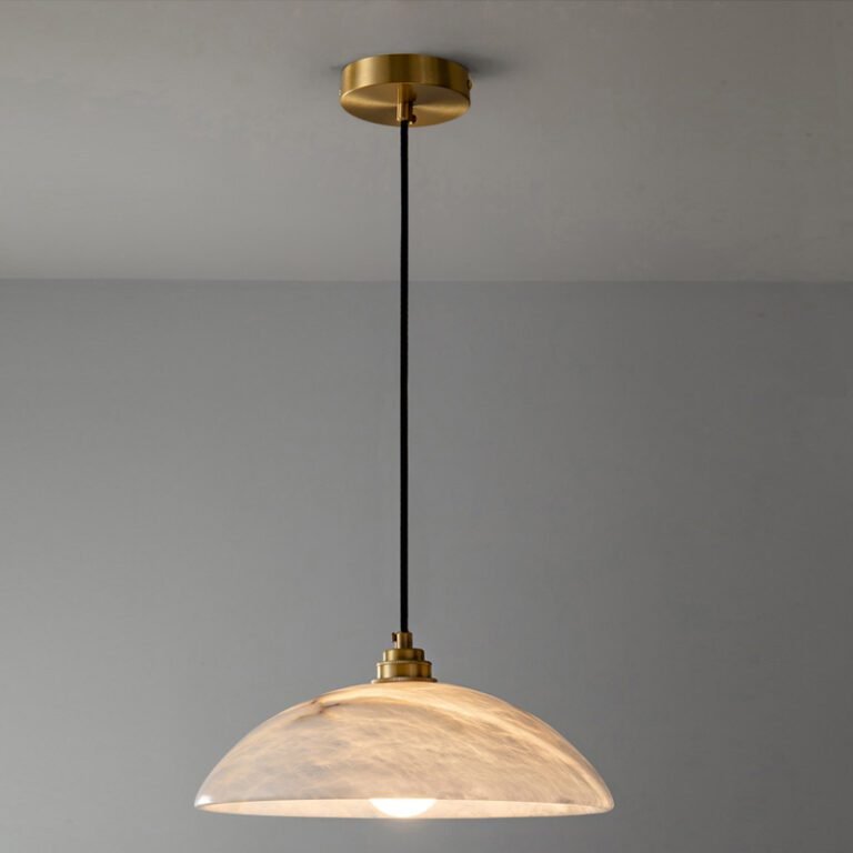 Alabaster Dome Pendant Light - Brass Accent Luxury Hanging Lamp