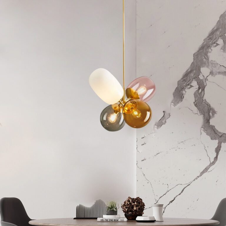 Colorful Glass Chandelier - Modern Art Gold Hardware Pendant Light with Multicolor Glass Globes, Ideal for Living Room and Dining Room Decor