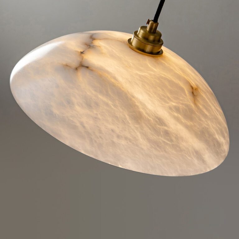 Alabaster Dome Pendant Light - Brass Accent Luxury Hanging Lamp