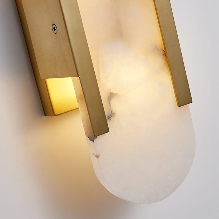 Brass & Marble Wall Sconce - Modern Luxury Vanity Light with Natural Marble Panel, Ideal for Bathroom and Bedroom Decor