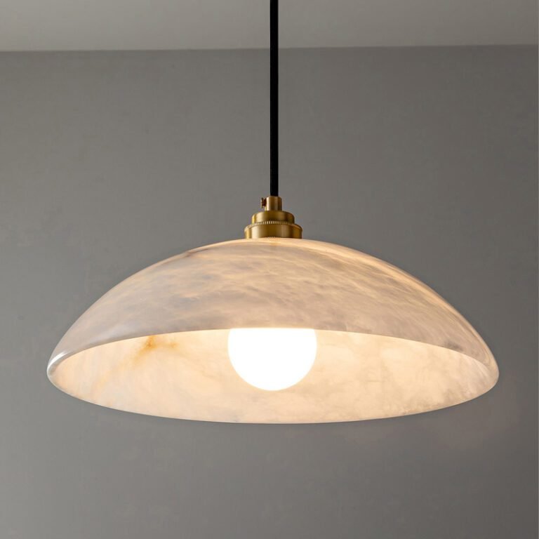 Alabaster Dome Pendant Light - Brass Accent Luxury Hanging Lamp