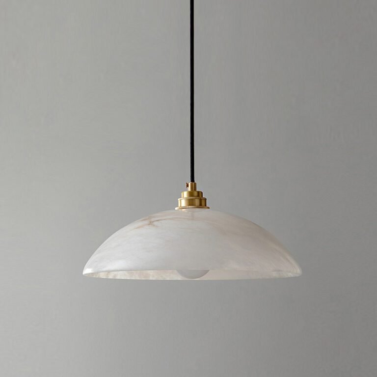 Alabaster Dome Pendant Light - Brass Accent Luxury Hanging Lamp