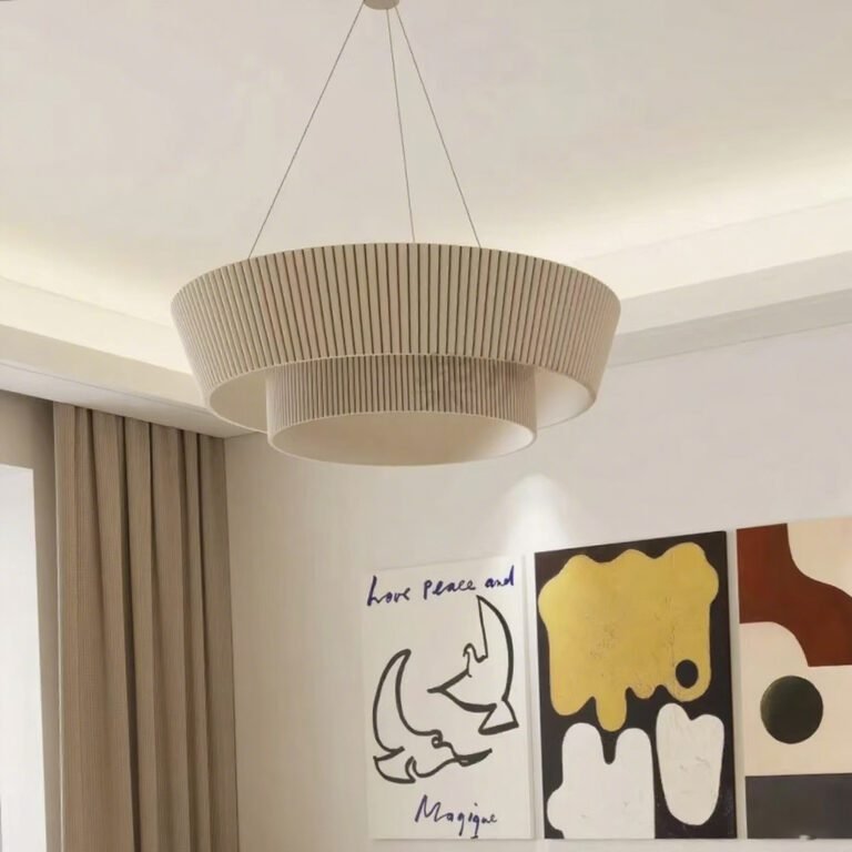Ribbed Fabric Chandelier - Modern Minimalist Double-Layer Pendant Light, Ideal for Living Room & Dining Room Decor