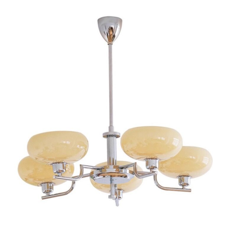 Multi-light modern luxury chandelier – brass iron frame with frosted milk glass shades