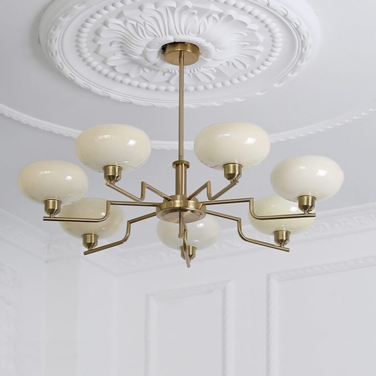 Multi-light modern luxury chandelier – brass iron frame with frosted milk glass shades
