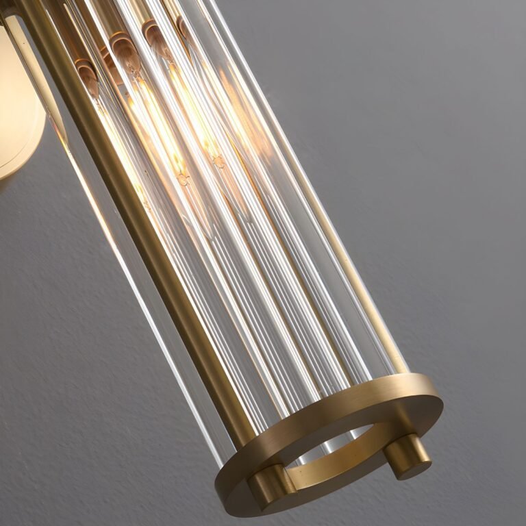 Modern Gold Wall Sconce, Double-Light Brass Wall Light with Clear Glass Tubes, Mid-Century Wall Fixture for Bedroom, Living Room, Bathroom, Hallway - Image 5