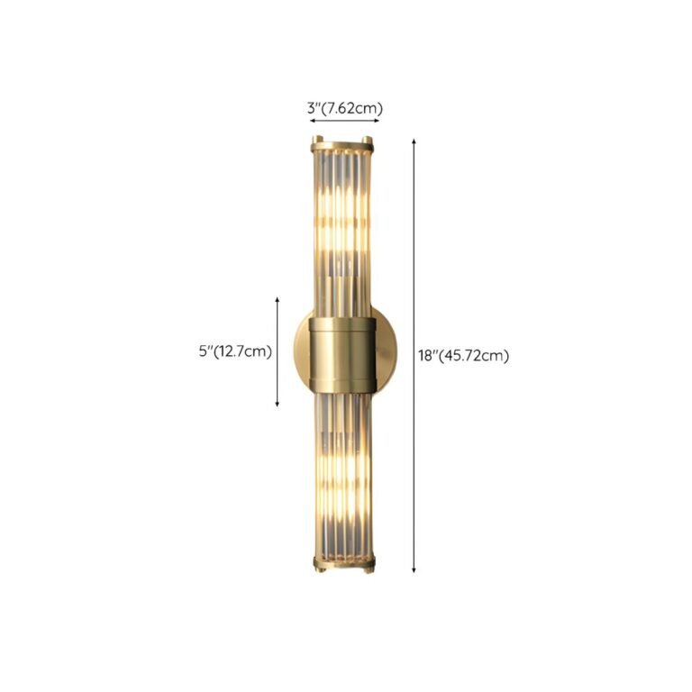 Modern Gold Wall Sconce, Double-Light Brass Wall Light with Clear Glass Tubes, Mid-Century Wall Fixture for Bedroom, Living Room, Bathroom, Hallway - Image 3