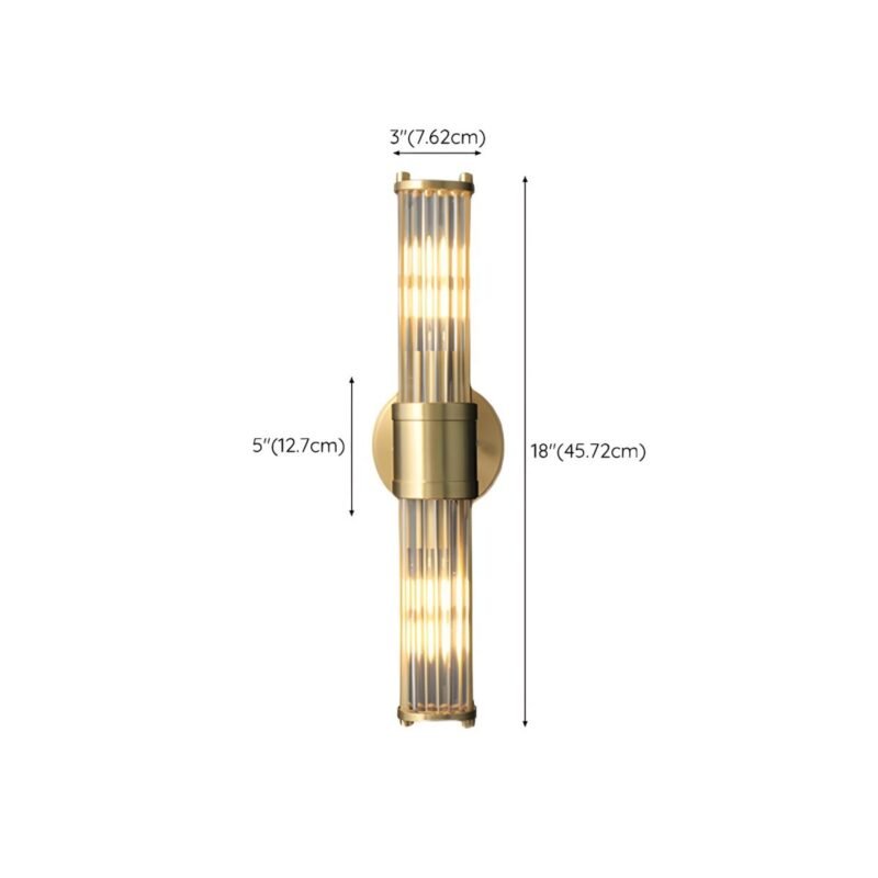 Modern Gold Wall Sconce, Double-Light Brass Wall Light with Clear Glass Tubes, Mid-Century Wall Fixture for Bedroom, Living Room, Bathroom, Hallway - Image 3