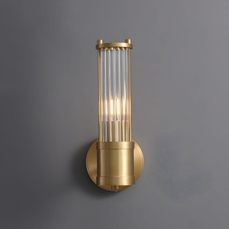 Modern Gold Wall Sconce, Double-Light Brass Wall Light with Clear Glass Tubes, Mid-Century Wall Fixture for Bedroom, Living Room, Bathroom, Hallway - Image 8