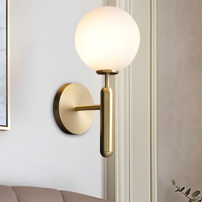 Modern Gold Globe Wall Sconce, Brass Wall Light with Frosted Glass Sphere, Mid-Century Modern Wall Fixture for Bedroom, Bathroom, Hallway, Living Room - Image 6