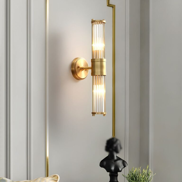 Modern Gold Wall Sconce, Double-Light Brass Wall Light with Clear Glass Tubes, Mid-Century Wall Fixture for Bedroom, Living Room, Bathroom, Hallway - Image 7