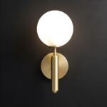 Modern Gold Globe Wall Sconce, Brass Wall Light with Frosted Glass Sphere, Mid-Century Modern Wall Fixture for Bedroom, Bathroom, Hallway, Living Room