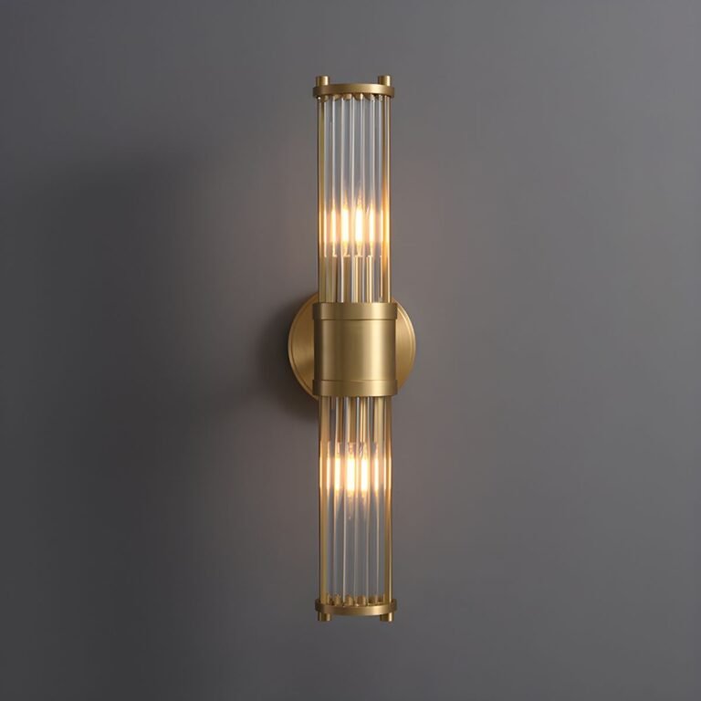Modern Gold Wall Sconce, Double-Light Brass Wall Light with Clear Glass Tubes, Mid-Century Wall Fixture for Bedroom, Living Room, Bathroom, Hallway