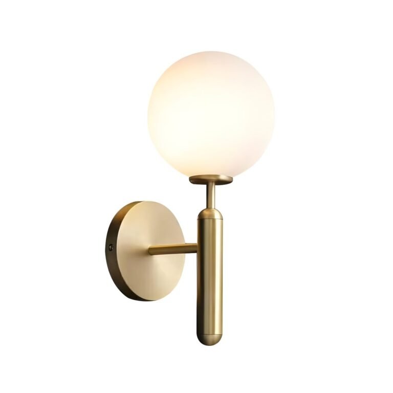 Modern Gold Globe Wall Sconce, Brass Wall Light with Frosted Glass Sphere, Mid-Century Modern Wall Fixture for Bedroom, Bathroom, Hallway, Living Room - Image 8
