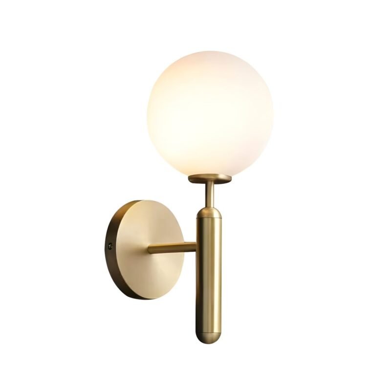 Modern Gold Globe Wall Sconce, Brass Wall Light with Frosted Glass Sphere, Mid-Century Modern Wall Fixture for Bedroom, Bathroom, Hallway, Living Room - Image 8