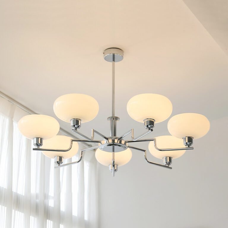 Multi-light modern luxury chandelier – brass iron frame with frosted milk glass shades