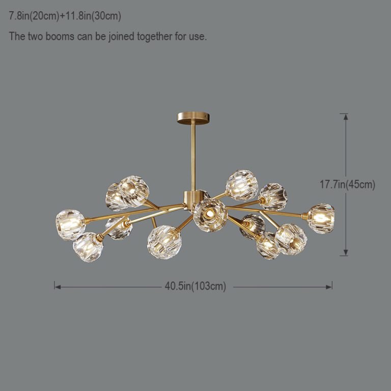 Brass & Crystal Chandelier - Modern Luxury Sputnik Pendant Light with Faceted Crystals, Ideal for Living Room and Dining Room Decor