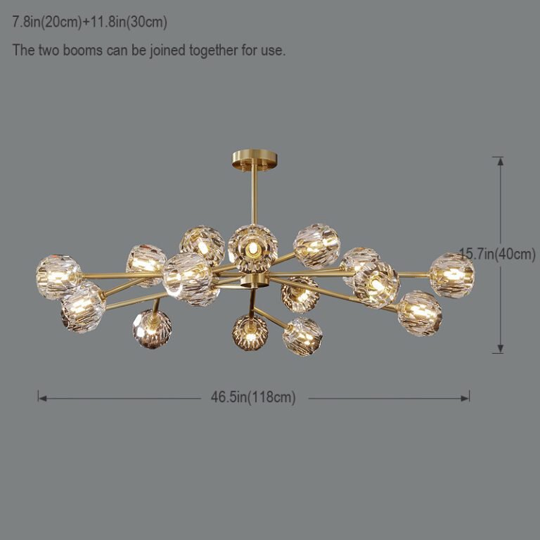 Brass & Crystal Chandelier - Modern Luxury Sputnik Pendant Light with Faceted Crystals, Ideal for Living Room and Dining Room Decor
