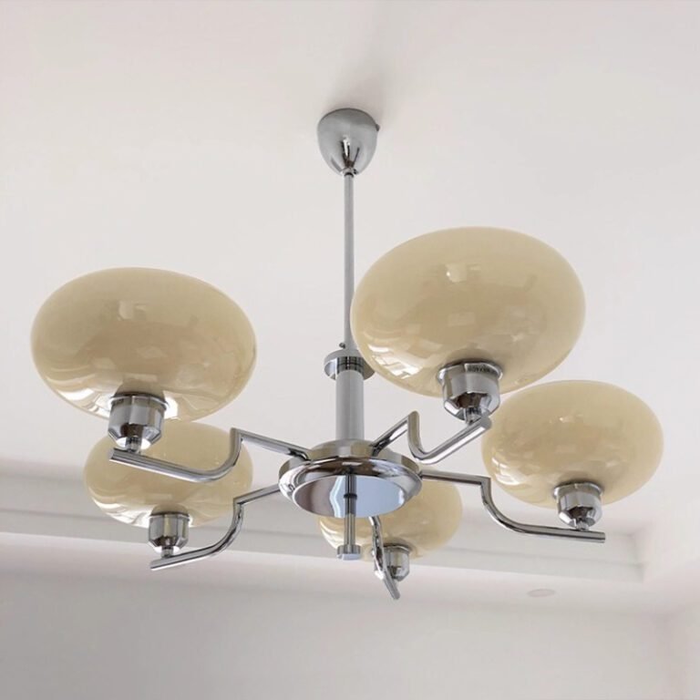 Multi-light modern luxury chandelier – brass iron frame with frosted milk glass shades