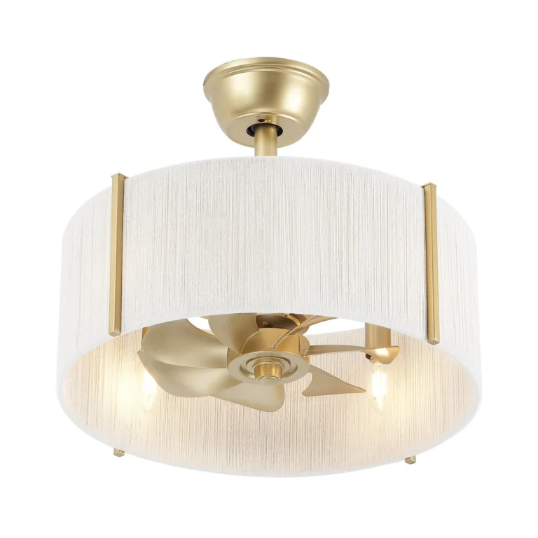 Modern Brass Ceiling Fan with Light - Fabric Shade 2-in-1 Pendant Light Fan, Ideal for Bedroom and Living Room Modern Decor