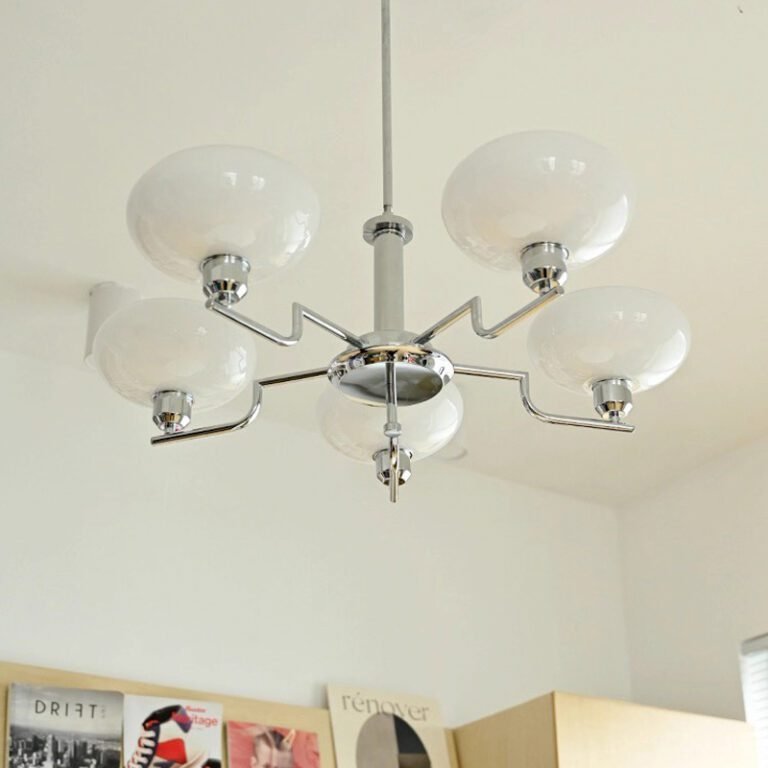 Multi-light modern luxury chandelier – brass iron frame with frosted milk glass shades