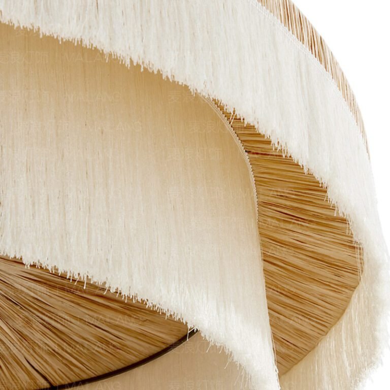 Double-layer fringe woven rattan chandelier – boho natural style ceiling light with black suspension cord