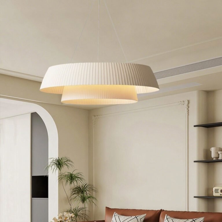 Ribbed Fabric Chandelier - Modern Minimalist Double-Layer Pendant Light, Ideal for Living Room & Dining Room Decor