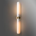 Modern Minimalist Brass & Frosted Glass Wall Sconce - Double Light Fixture for Bathroom Vanity and Bedroom Decor