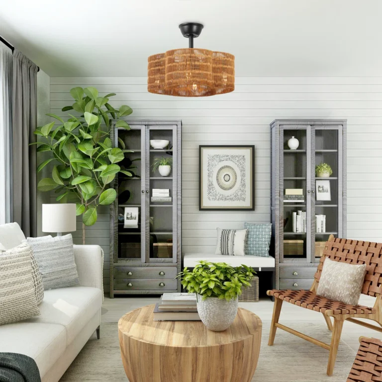 Farmhouse Rattan Ceiling Fan with Light - Rustic Woven Pendant Light Fan, Ideal for Living Room, Bedroom, and Patio Farmhouse/Rustic Decor