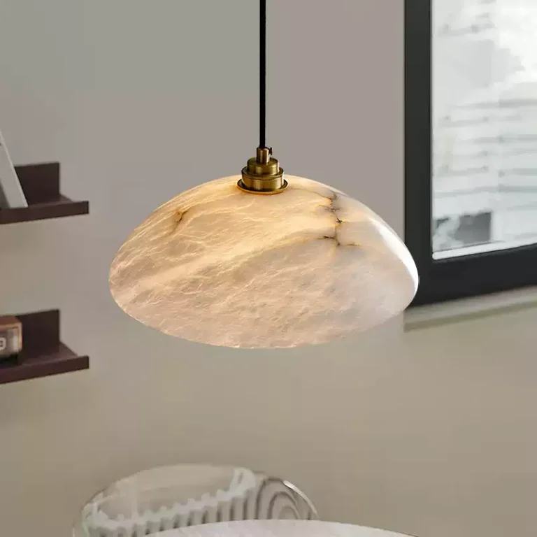 Alabaster Dome Pendant Light - Brass Accent Luxury Hanging Lamp
