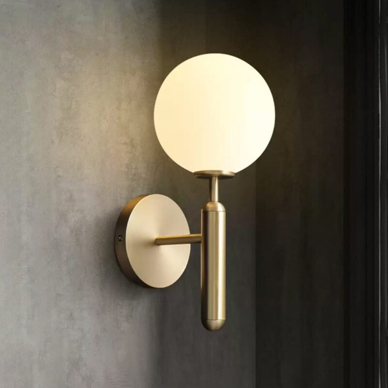 Modern Gold Globe Wall Sconce, Brass Wall Light with Frosted Glass Sphere, Mid-Century Modern Wall Fixture for Bedroom, Bathroom, Hallway, Living Room - Image 2