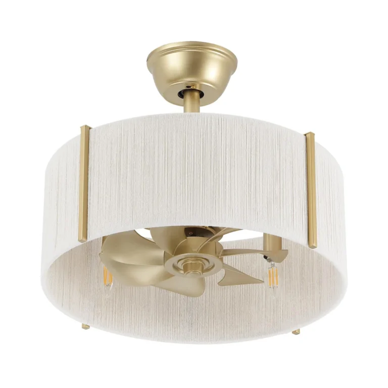 Modern Brass Ceiling Fan with Light - Fabric Shade 2-in-1 Pendant Light Fan, Ideal for Bedroom and Living Room Modern Decor