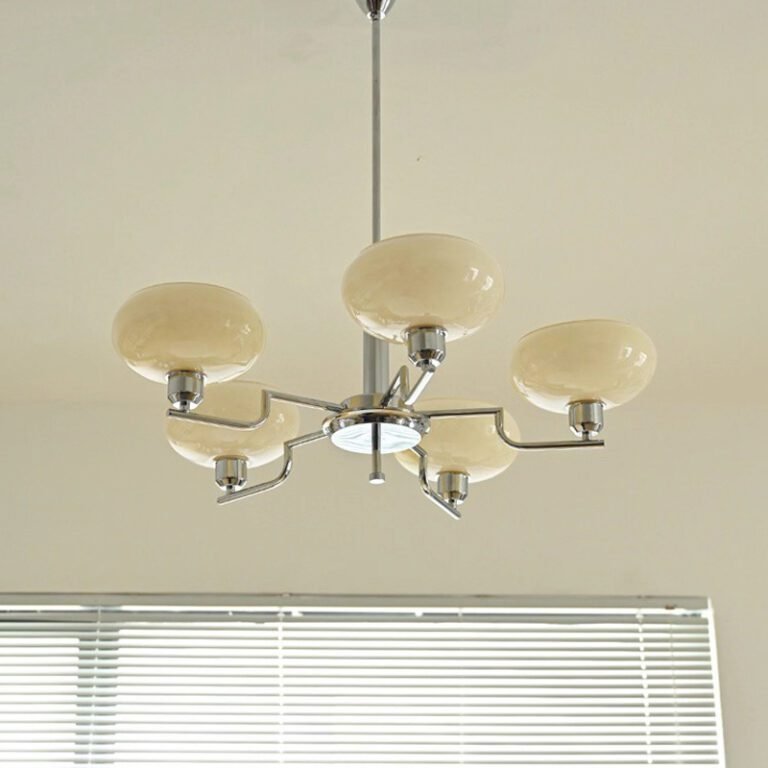 Multi-light modern luxury chandelier – brass iron frame with frosted milk glass shades