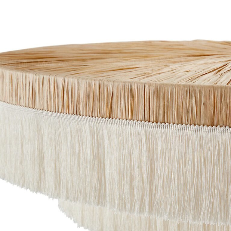 Double-layer fringe woven rattan chandelier – boho natural style ceiling light with black suspension cord