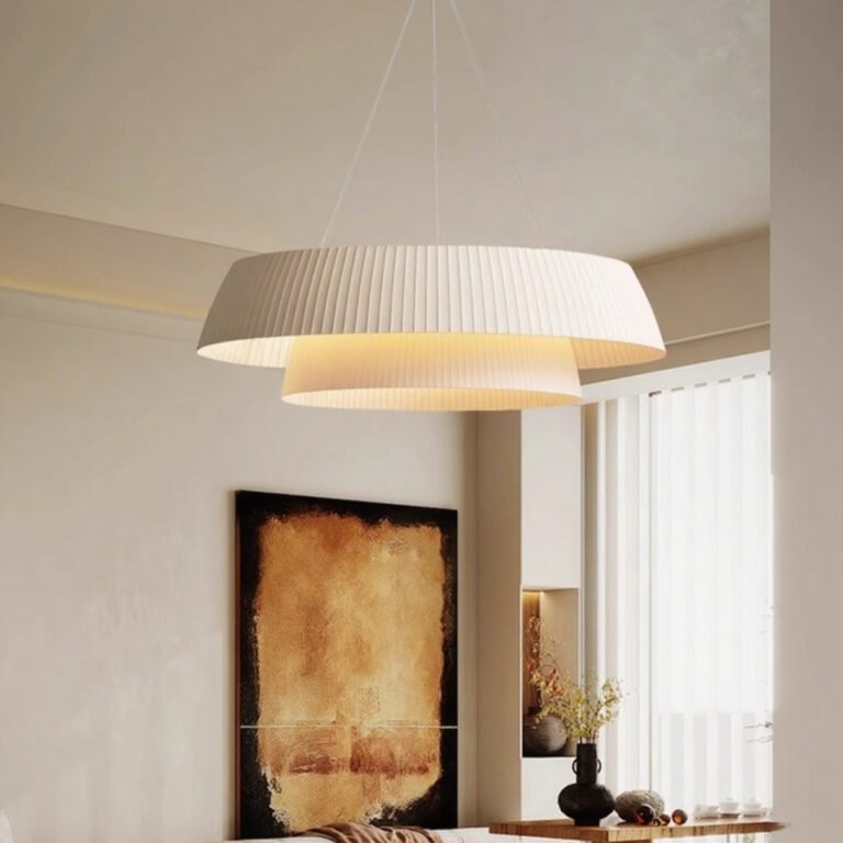 Ribbed Fabric Chandelier - Modern Minimalist Double-Layer Pendant Light, Ideal for Living Room & Dining Room Decor