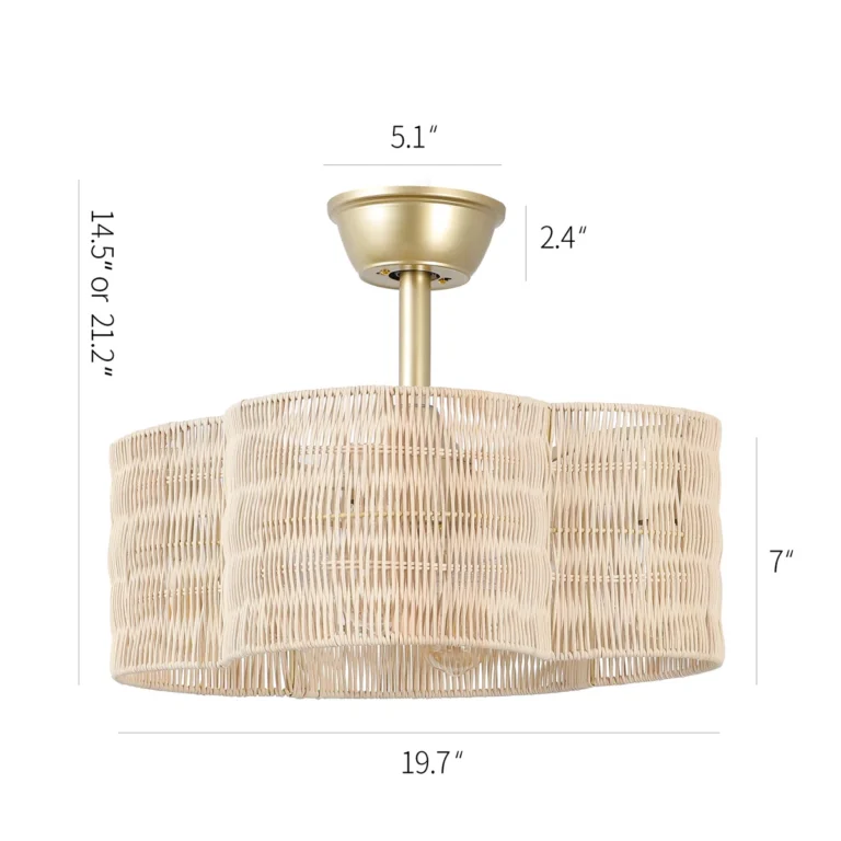 Boho Rattan Ceiling Fan with Light - Natural Woven Pendant Light Fan, Ideal for Bedroom, Living Room, and Balcony Boho/Natural Decor
