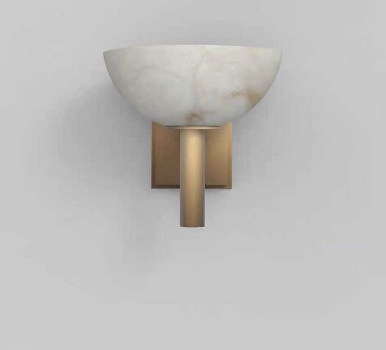 Half-sphere natural onyx wall sconce with matte brass mounting frame – modern luxury decorative wall light