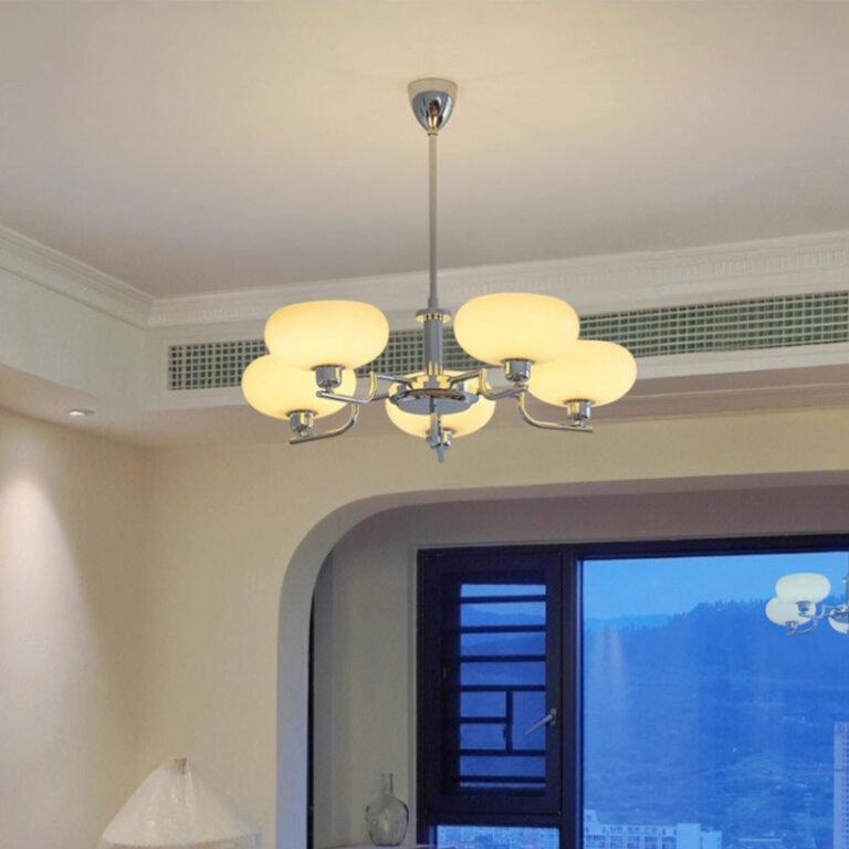 Multi-light modern luxury chandelier – brass iron frame with frosted milk glass shades