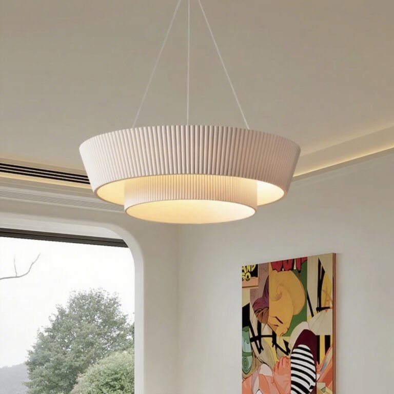 Ribbed Fabric Chandelier - Modern Minimalist Double-Layer Pendant Light, Ideal for Living Room & Dining Room Decor