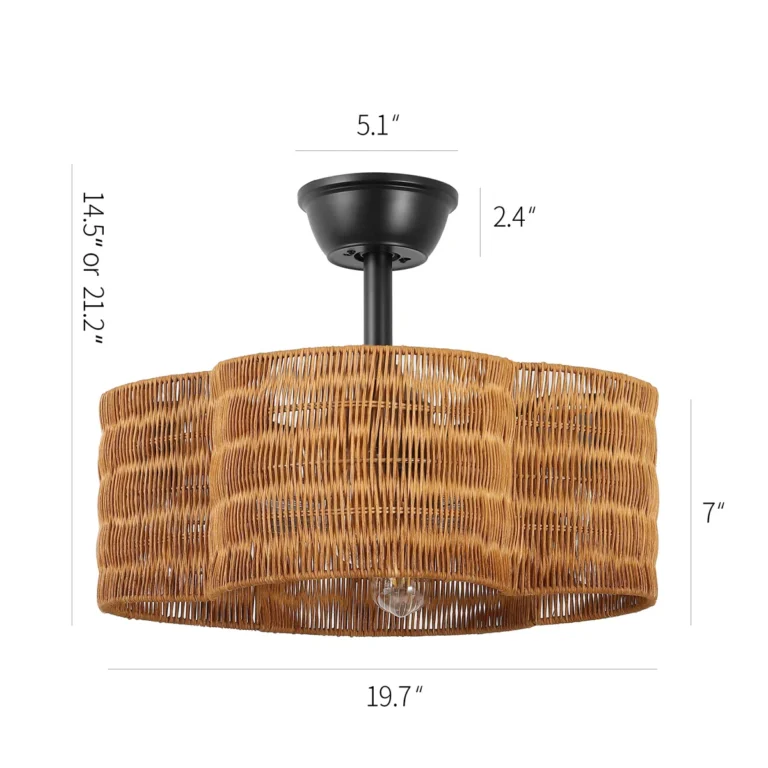 Farmhouse Rattan Ceiling Fan with Light - Rustic Woven Pendant Light Fan, Ideal for Living Room, Bedroom, and Patio Farmhouse/Rustic Decor