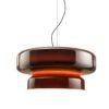 Retro modern amber glass pendant light with brown glass shade, hanging against a white background, ideal for living room and dining room decor