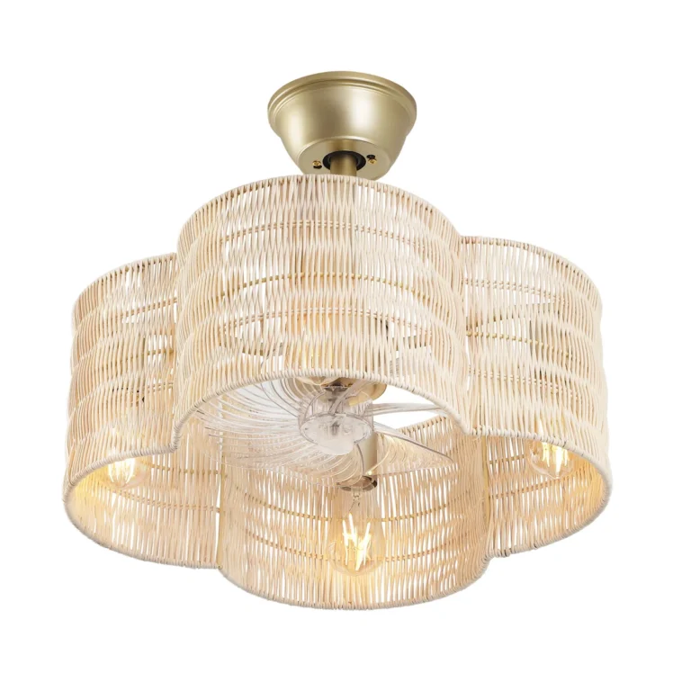 Boho Rattan Ceiling Fan with Light - Natural Woven Pendant Light Fan, Ideal for Bedroom, Living Room, and Balcony Boho/Natural Decor