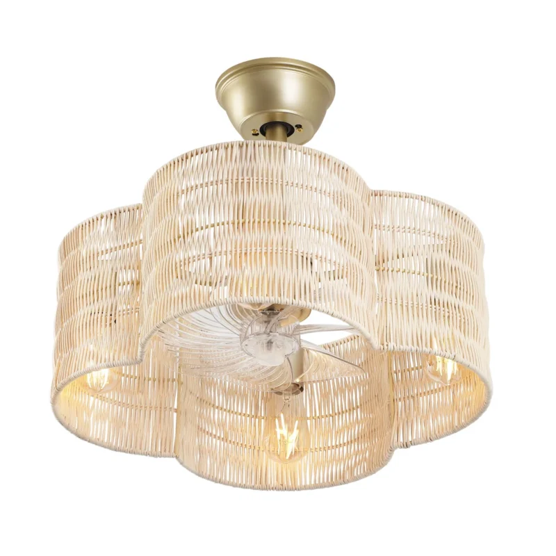 Boho Rattan Ceiling Fan with Light - Natural Woven Pendant Light Fan, Ideal for Bedroom, Living Room, and Balcony Boho/Natural Decor