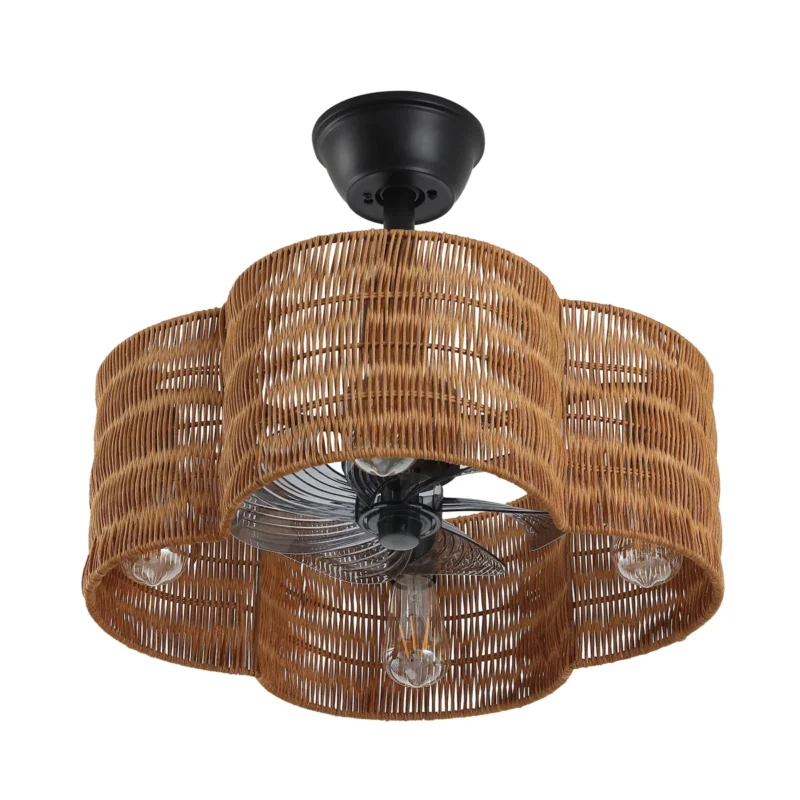 Farmhouse Rattan Ceiling Fan with Light - Rustic Woven Pendant Light Fan, Ideal for Living Room, Bedroom, and Patio Farmhouse/Rustic Decor
