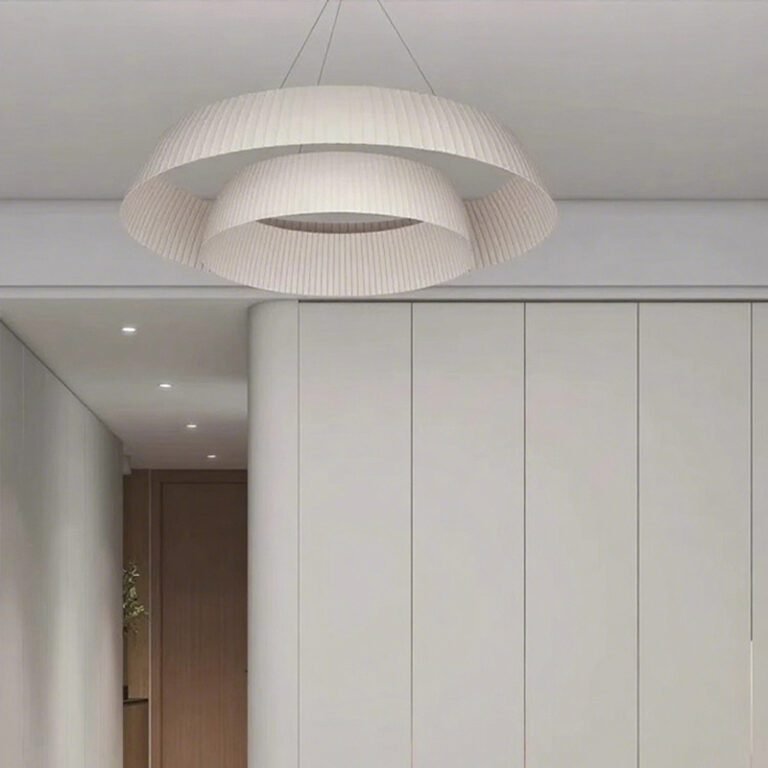 Ribbed Fabric Chandelier - Modern Minimalist Double-Layer Pendant Light, Ideal for Living Room & Dining Room Decor