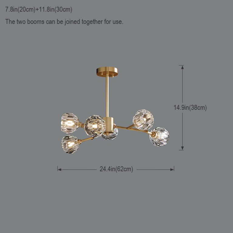 Brass & Crystal Chandelier - Modern Luxury Sputnik Pendant Light with Faceted Crystals, Ideal for Living Room and Dining Room Decor